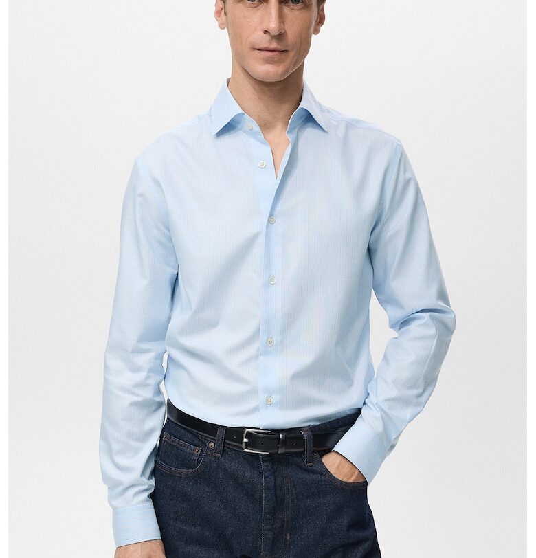 Памучна слим риза - Пастелносин Mango