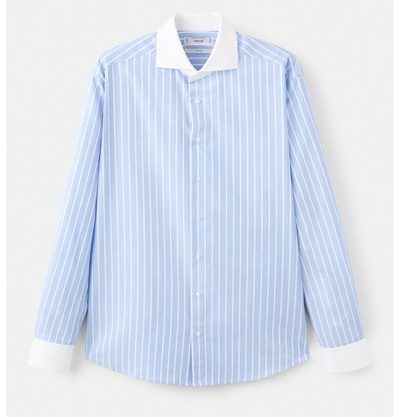 Памучна слим риза - Бял/Лавандула Mango