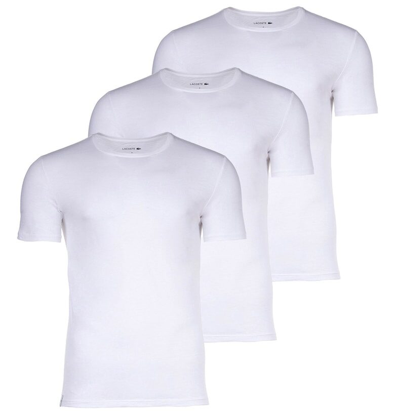 Памучна слим тениска с овално деколте - 3 броя - Бял Lacoste