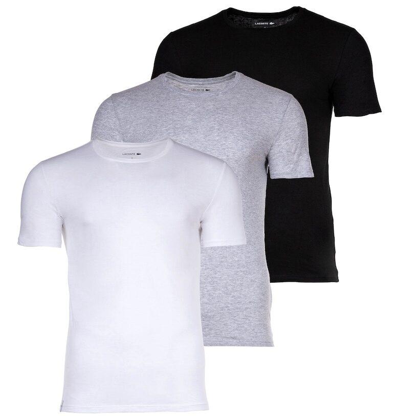Памучна слим тениска с овално деколте - 3 броя - Бял/Черен/Сив Lacoste