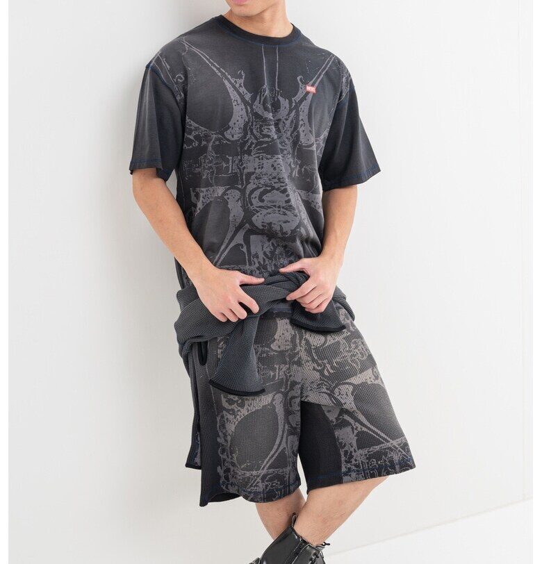 Памучна тениска с графика - Пепеляво сиво/Tъмносив Diesel