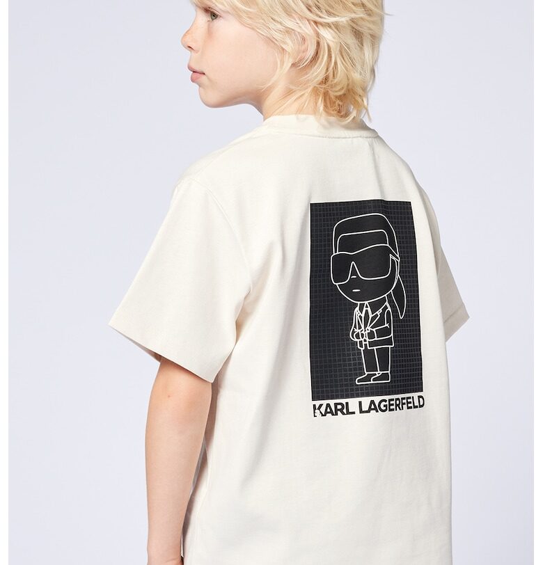 Памучна тениска с графична шарка на гърба - Черен/Светло бежово KARL LAGERFELD KIDS