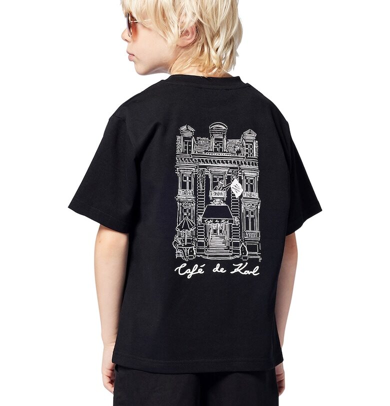 Памучна тениска с графична шарка на гърба KARL LAGERFELD KIDS