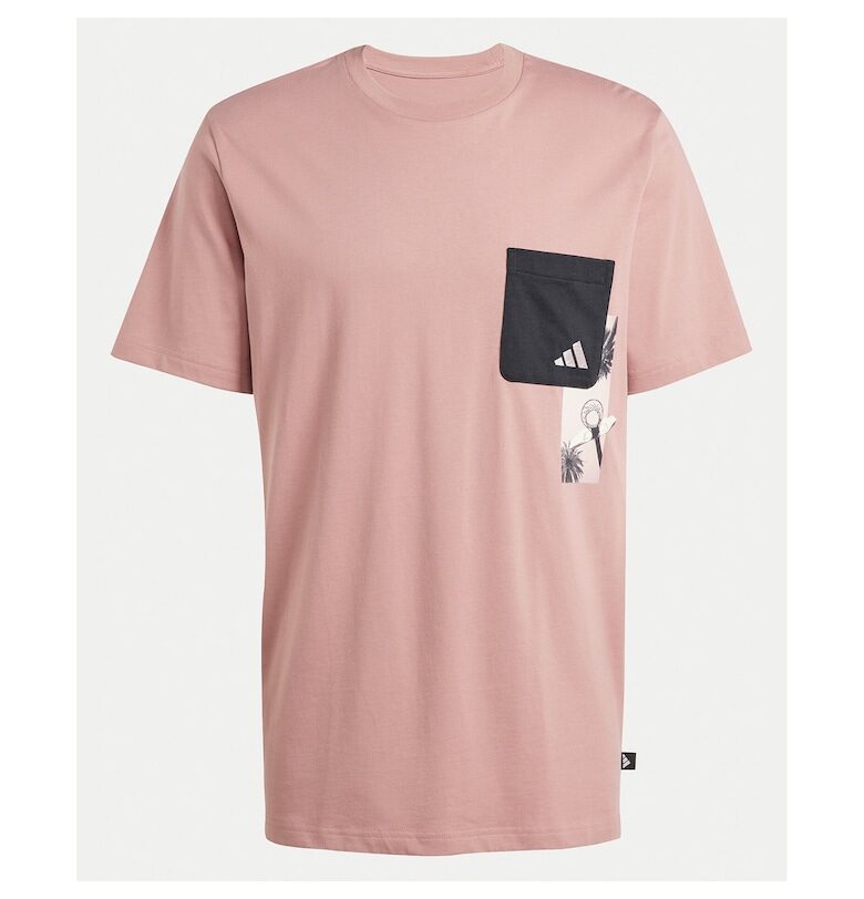 Памучна тениска с джоб на гърдите и принт adidas