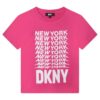 Памучна тениска с контрастна щампа - Бял/Розово DKNY