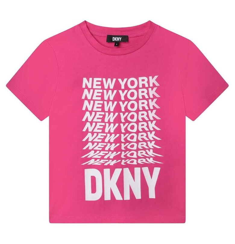 Памучна тениска с контрастна щампа - Бял/Розово DKNY