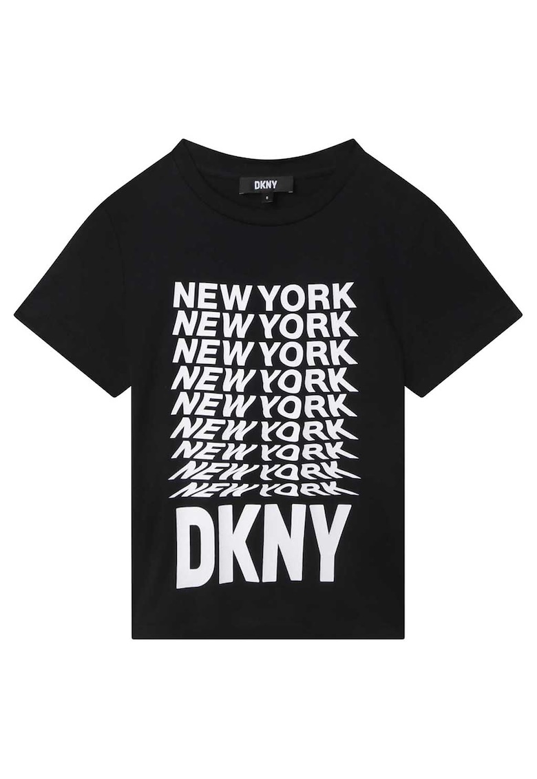 Памучна тениска с контрастна щампа - Бял/Черен DKNY
