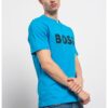 Памучна тениска с лого - Черен/Светлосин BOSS