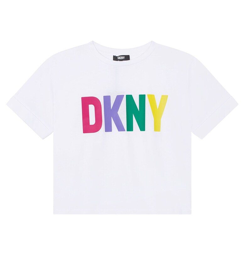 Памучна тениска с лого - Бял DKNY