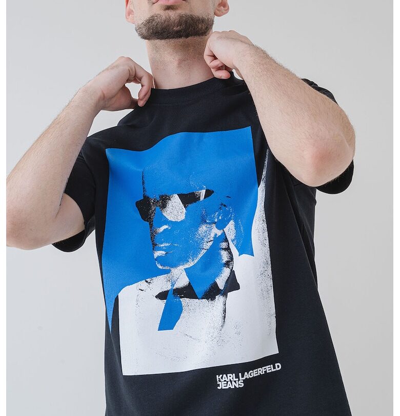 Памучна тениска с лого - Черен/Кралско Синьо KARL LAGERFELD JEANS