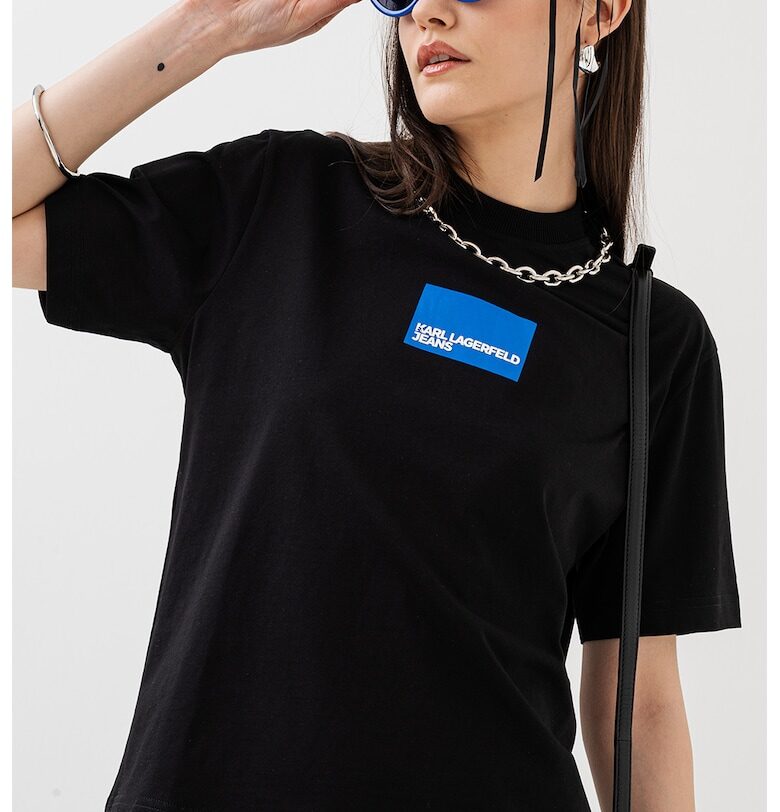 Памучна тениска с лого - Черен KARL LAGERFELD JEANS