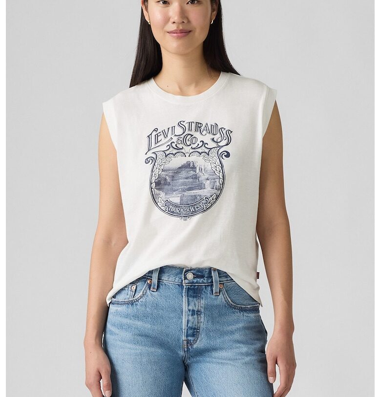 Памучна тениска с лого - Бял Levis