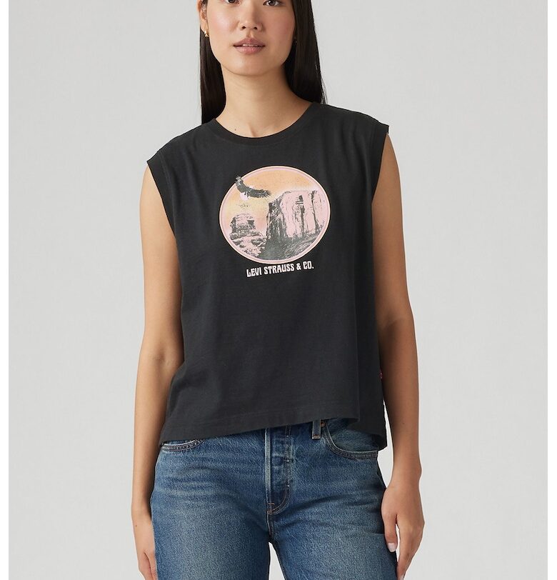 Памучна тениска с лого - Черен Levis