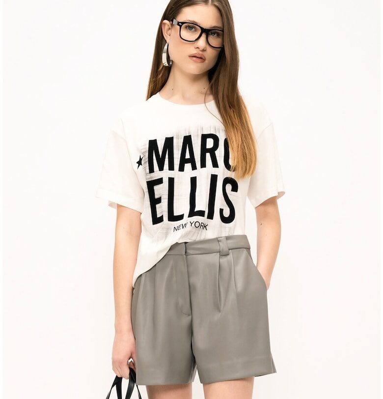 Памучна тениска с лого - Бял/Черен Marc Ellis