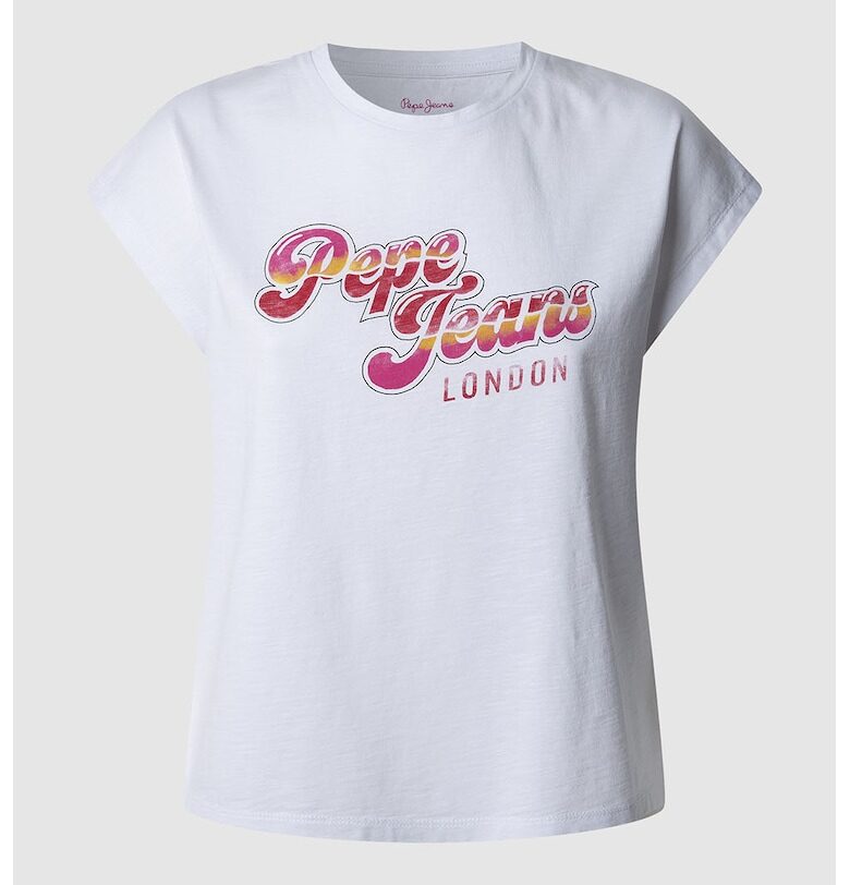 Памучна тениска с лого - Червен/Бял/Фанданго розово Pepe Jeans London
