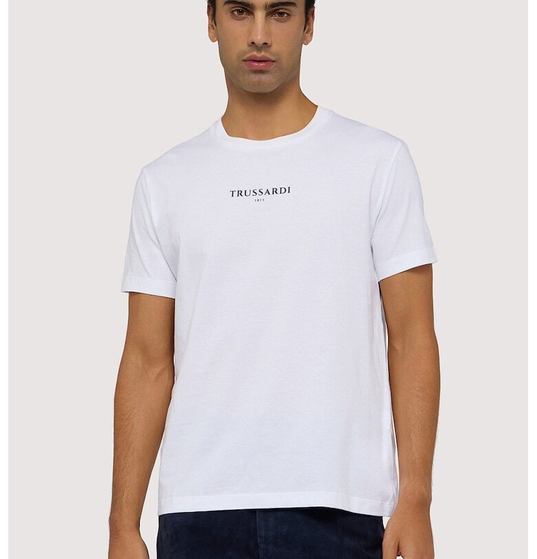 Памучна тениска с лого - Бял Trussardi