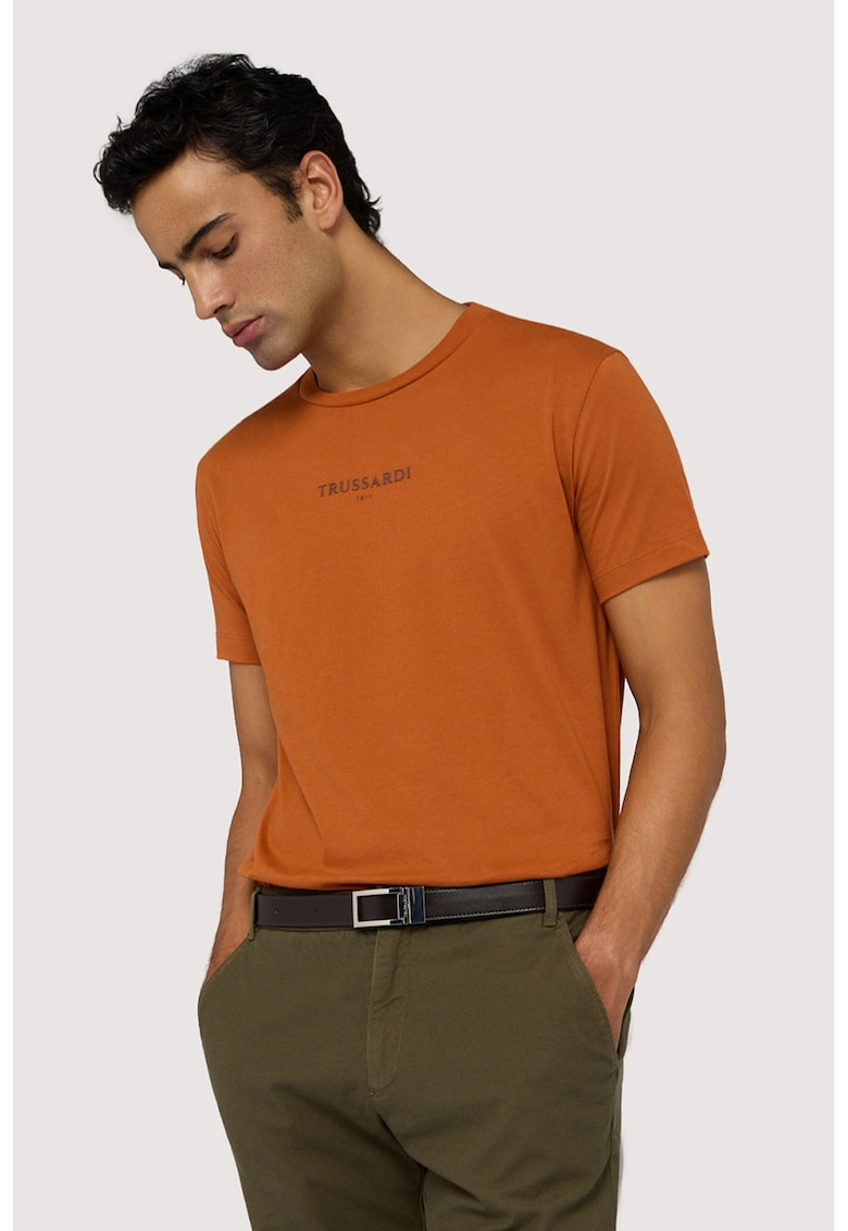 Памучна тениска с лого - Тъмно оранжево Trussardi