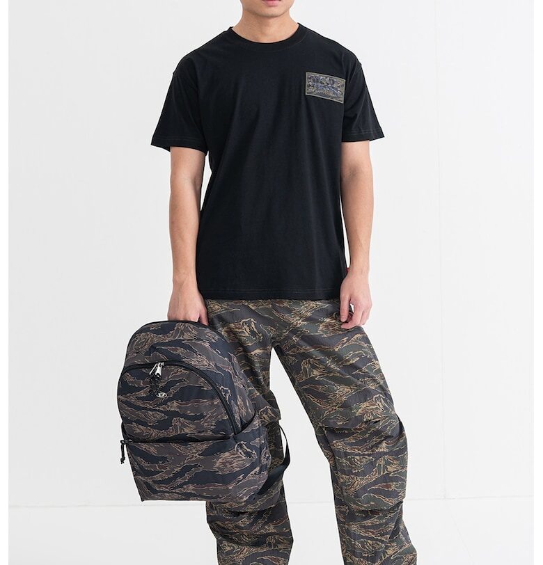 Памучна тениска с лого - Черен/Каки Diesel