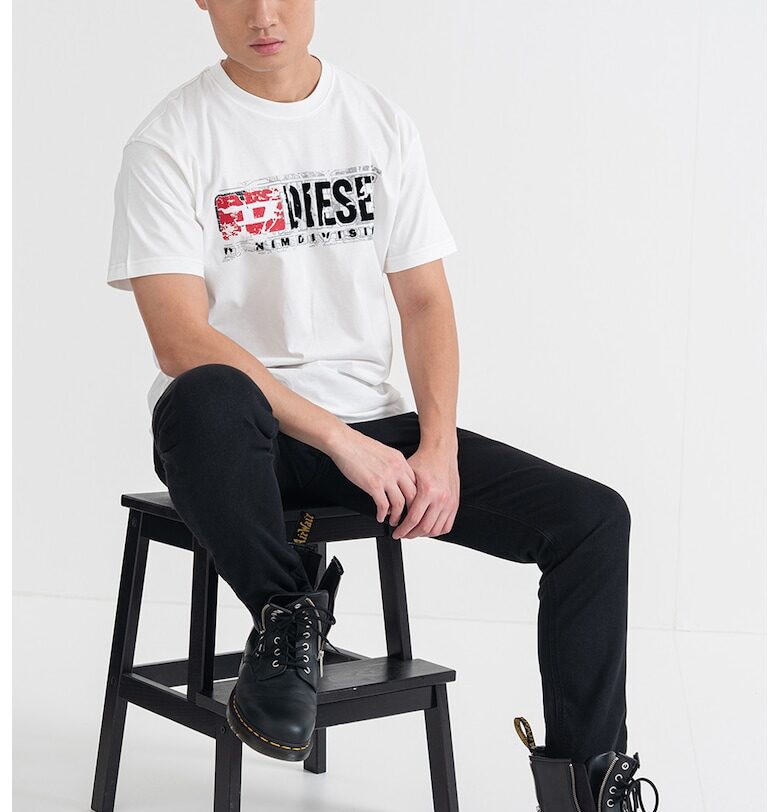 Памучна тениска с лого - Черен/Мръснобял Diesel