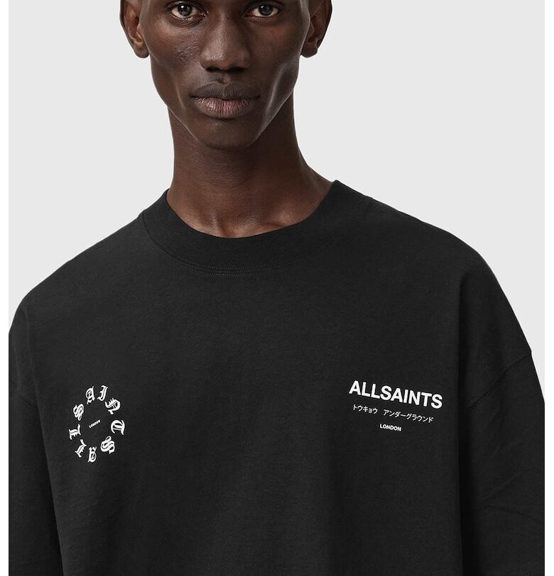 Памучна тениска с лого и паднали ръкави - Бял/Избеляло черно AllSaints