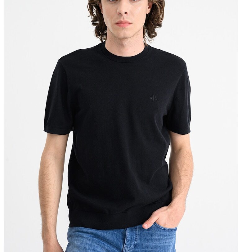 Памучна тениска с овално деколте - Черен ARMANI EXCHANGE