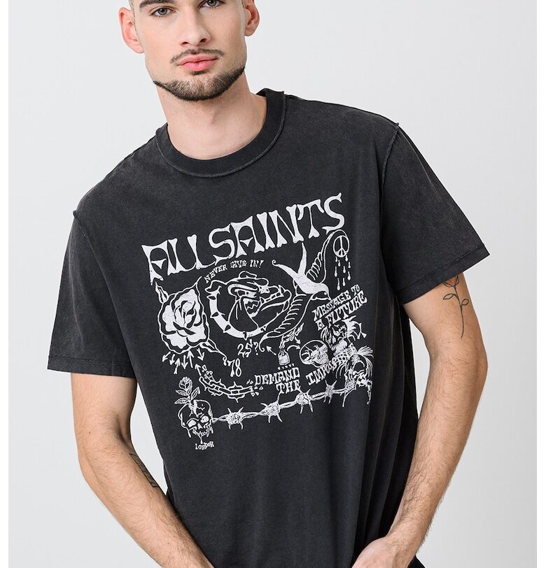 Памучна тениска с принт - Мръснобял/Антрацитно сиво AllSaints