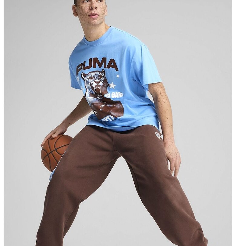 Памучна тениска с принт - Тъмнокафяв/Светлосин Puma