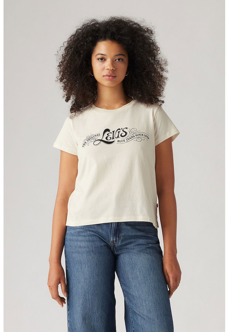 Памучна тениска с релефно лого - Бял Levis