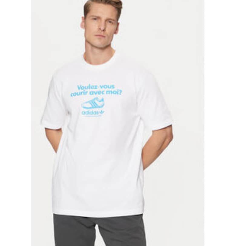 Памучна тениска с текстов принт и лого adidas