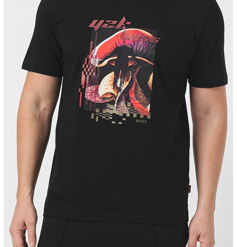 Памучна тениска с щампа - Червен/Зелен/Черен BOSS