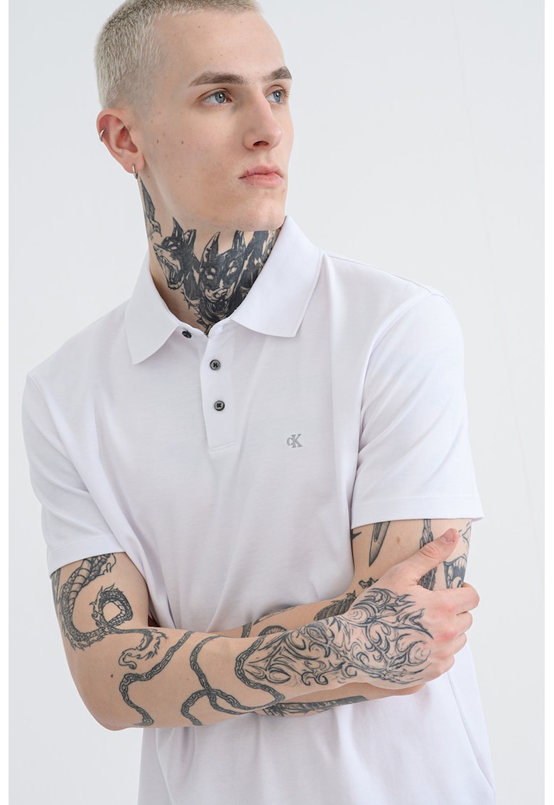 Памучна тениска с яка - Бял CALVIN KLEIN