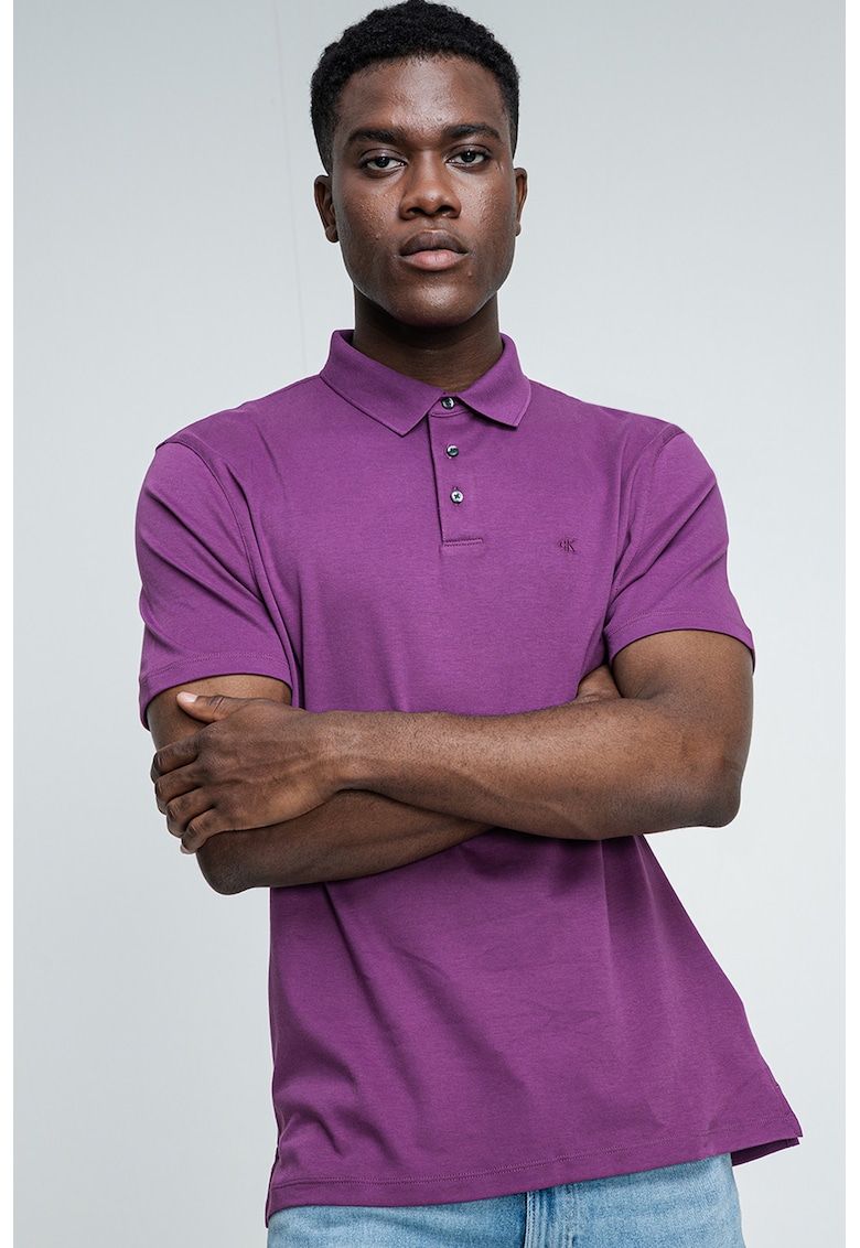 Памучна тениска с яка - Аметист CALVIN KLEIN
