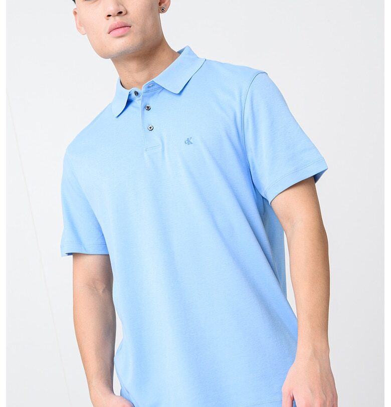 Памучна тениска с яка - Лавандула CALVIN KLEIN