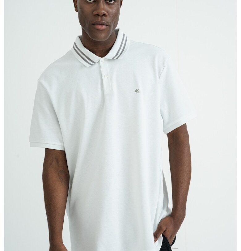 Памучна тениска с яка - Мръснобял CALVIN KLEIN JEANS