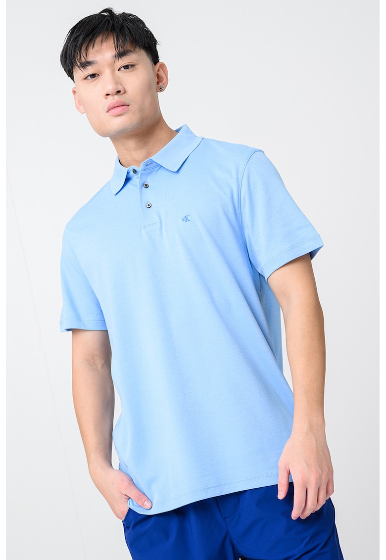 Памучна тениска с яка - Лавандула CALVIN KLEIN