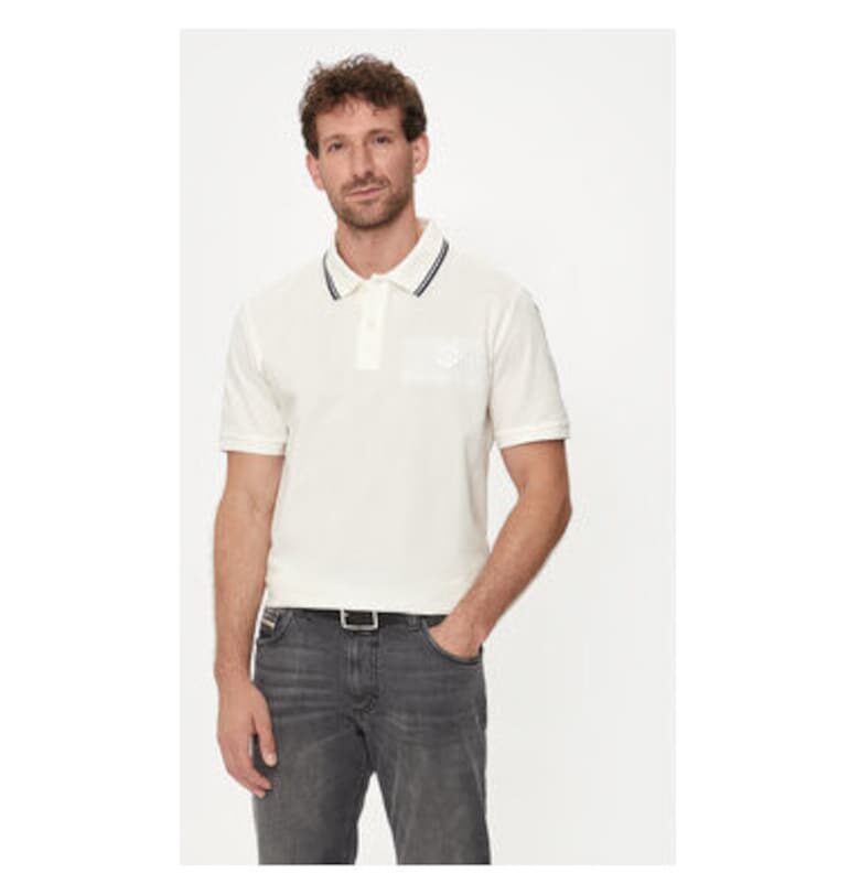 Памучна тениска с яка и бродирано лого - Бежов Gant