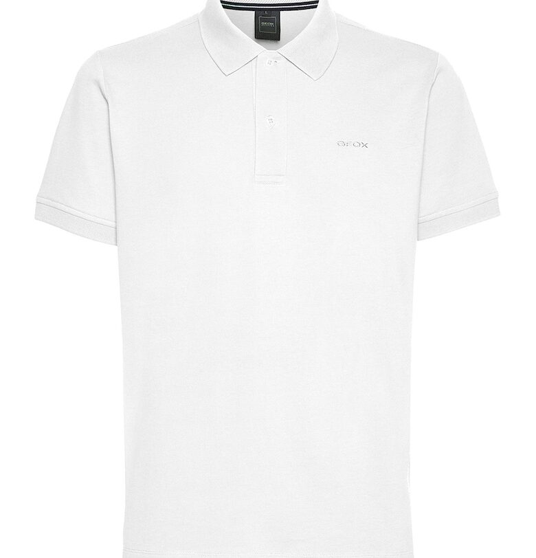 Памучна тениска с яка и бродирано лого на гърдите - Бял Geox