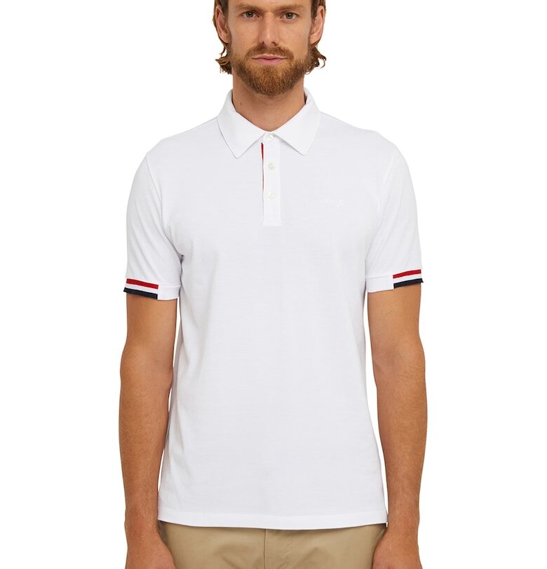 Памучна тениска с яка и странични цепки - Бял Geox