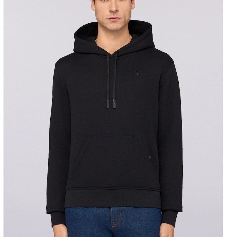 Памучно худи с джоб кенгуру - Избеляло черно Trussardi