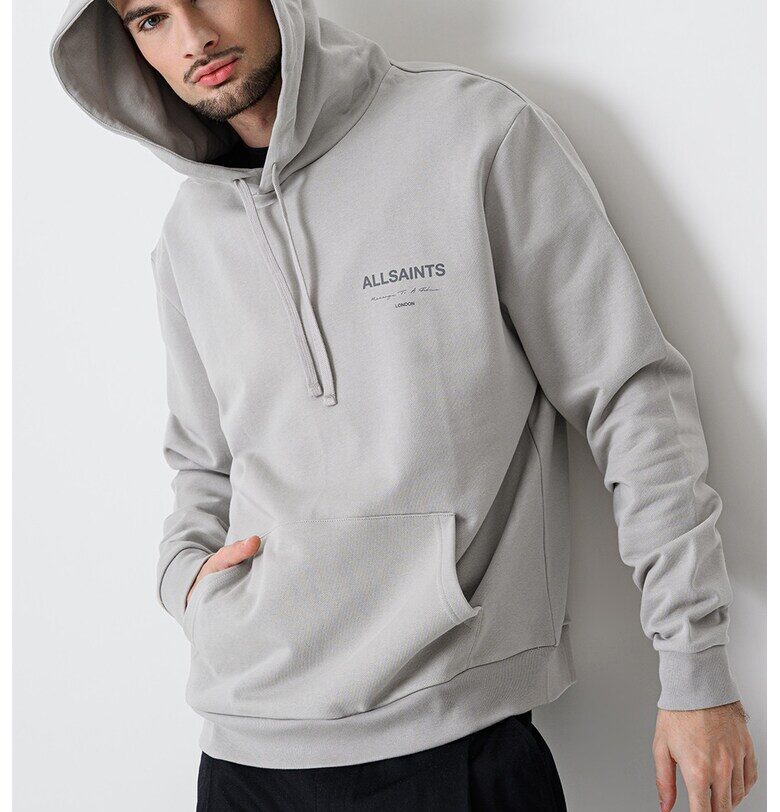 Памучно худи с лого - Сиво-бежов AllSaints