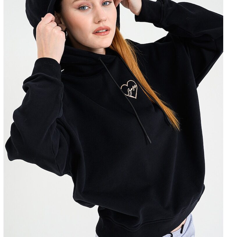 Памучно худи с лого - Черен BOSS