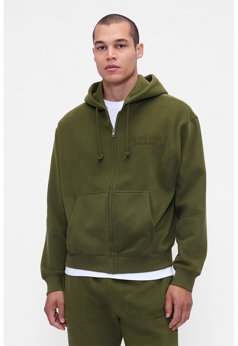 Памучно худи с цип - Бледо каки GAP