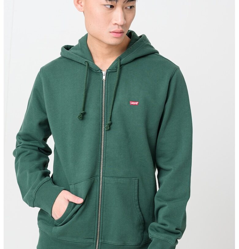 Памучно худи с цип - Червен/Тъмнозелен Levis