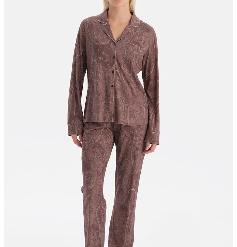 Пижама с джоб на гърдите и принт - Бледовиолетов DAGI