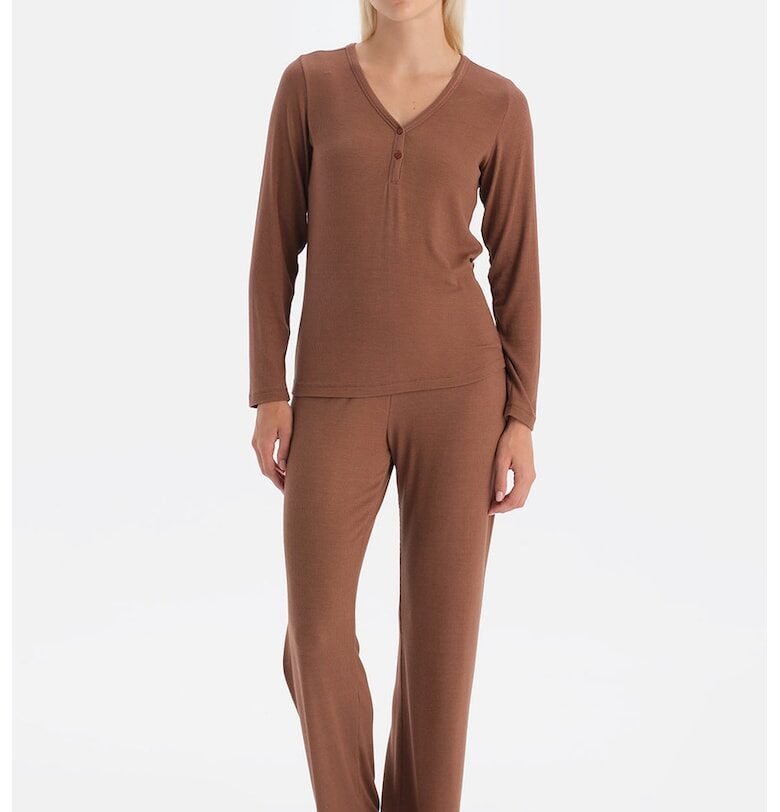 Пижама с дълги ръкави - Канелено кафяво DAGI