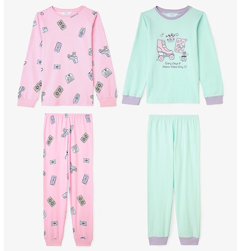 Пижама с овално деколте - 2 чифта - Розово/Ментово зелено Penti