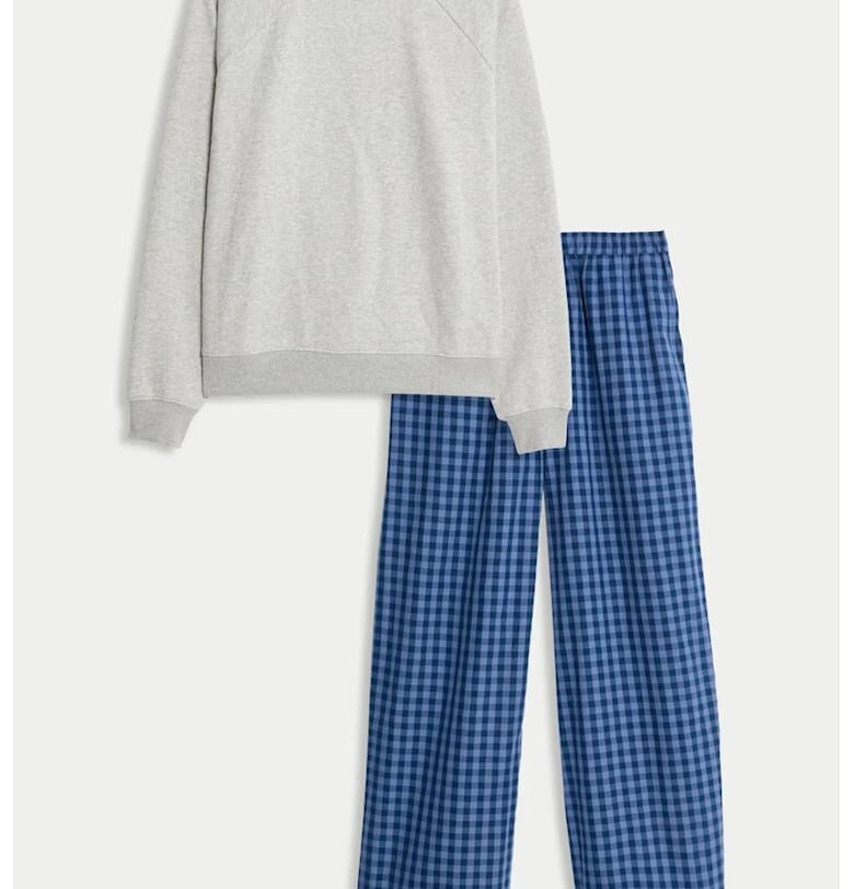 Пижама с памук - Светлосив меланж/Син Marks  Spencer