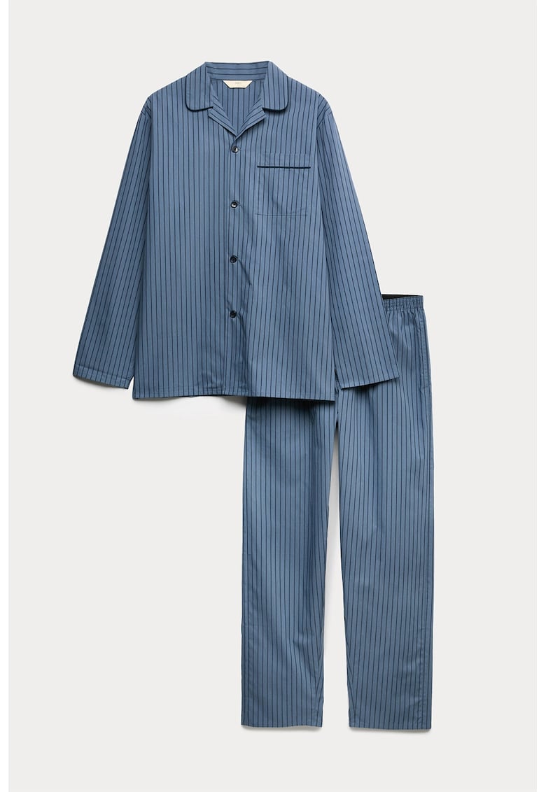Пижама с райе и копчета - Прашно синьо Marks Spencer