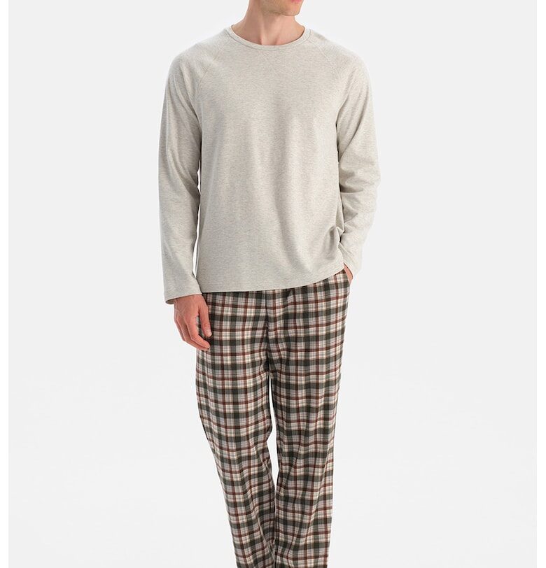 Пижама с ръкави реглан - Тъмнозелен/Светло бежово DAGI