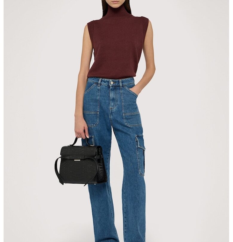 Плетен елек с вълна с поло - Коняк кафяв Trussardi